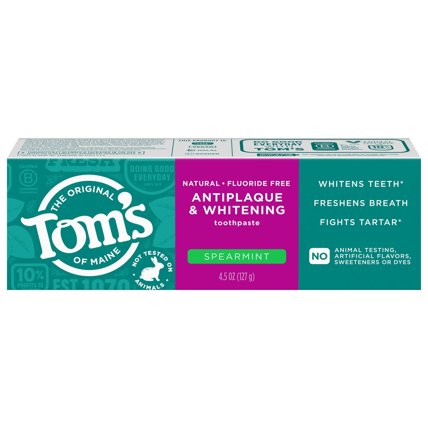 Tom’s of Maine Antiplaque and Whitening Fluoride Free Toothpaste, Spearmint Toothpaste