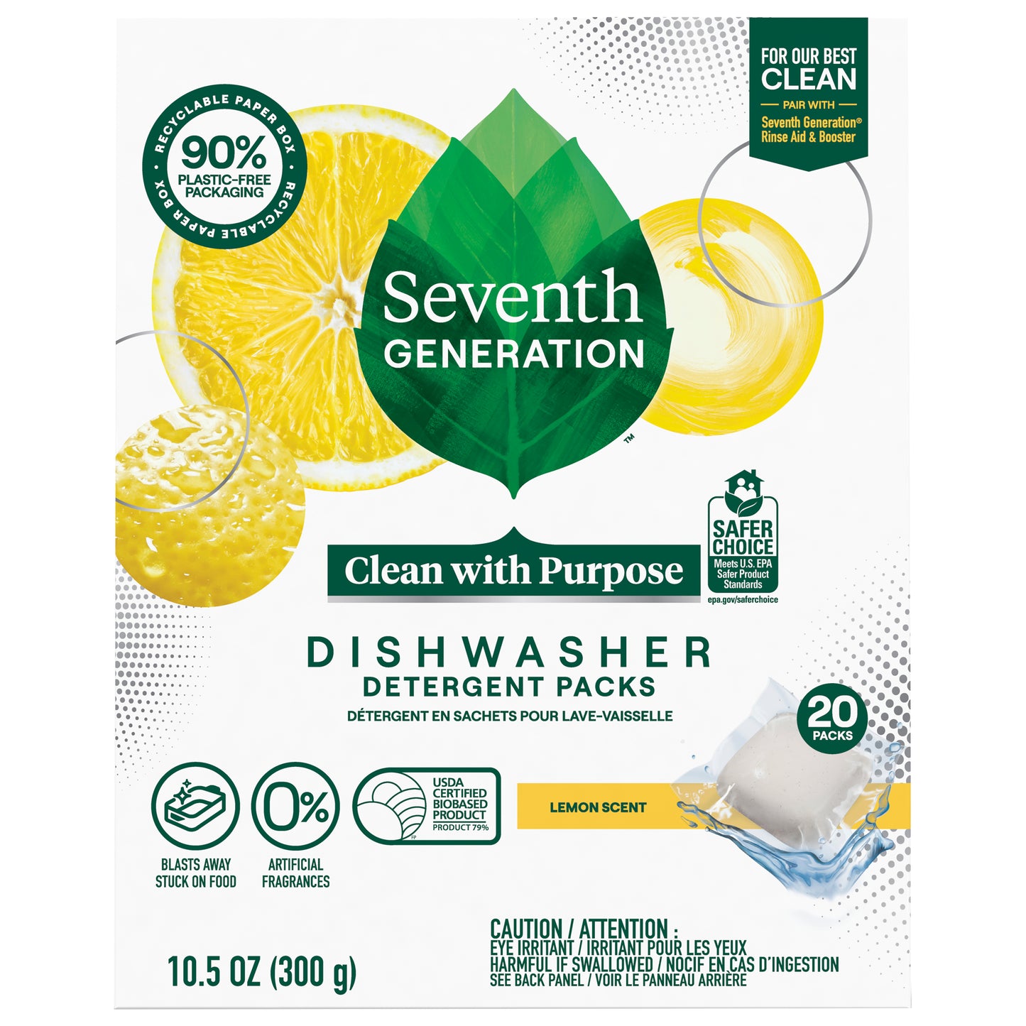 Seventh Generation Dishwasher Detergent Packs Lemon Scent 20 count