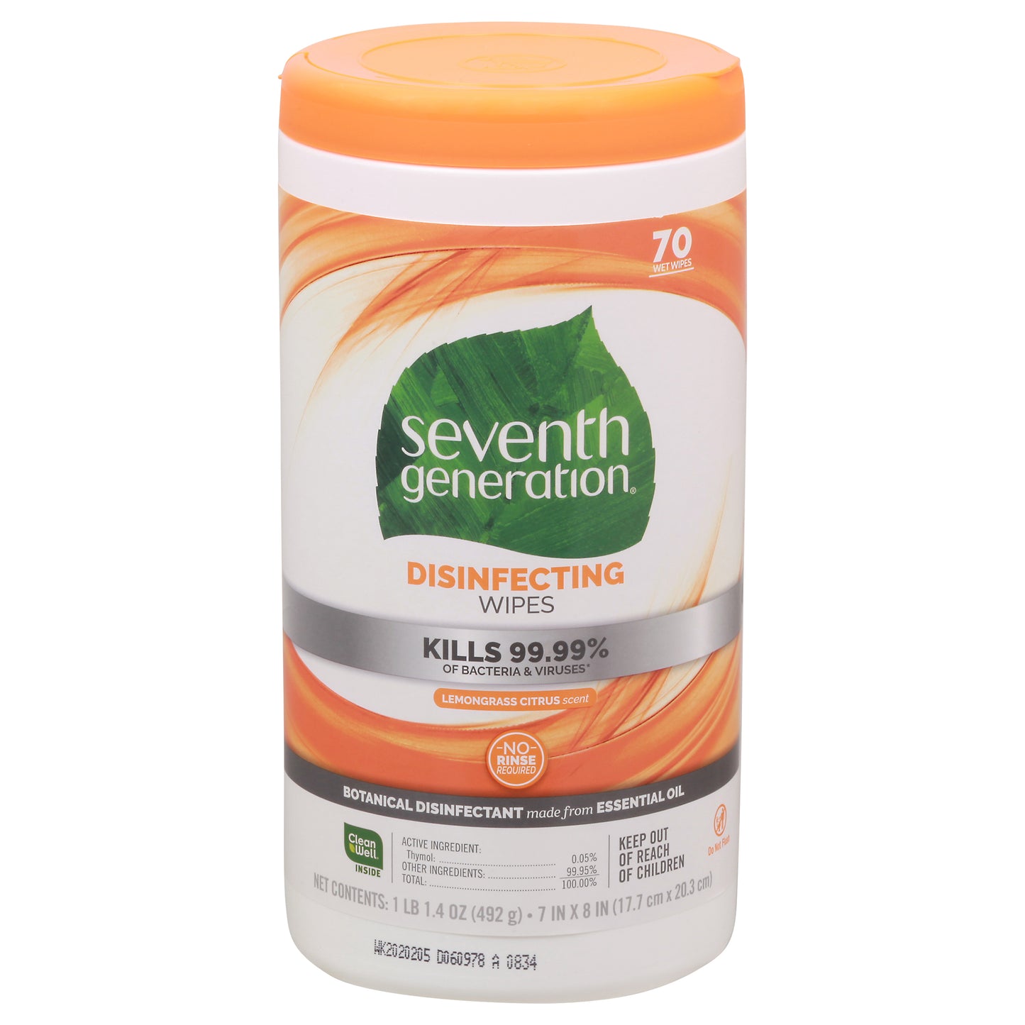 Seventh Generation Disinfecting Lemongrass Citrus Scent Wipes 70 ea