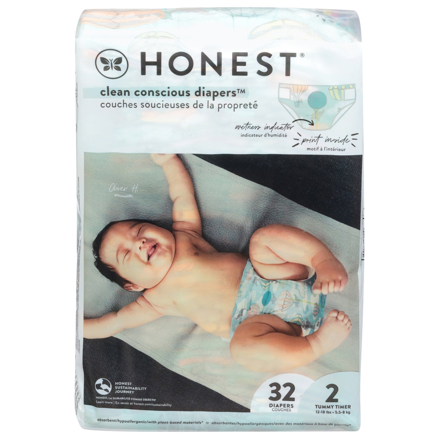 Honest Tummy Timer Above It All Size 2 Diapers (12-18 lbs (5-8 kg)) 32 Each