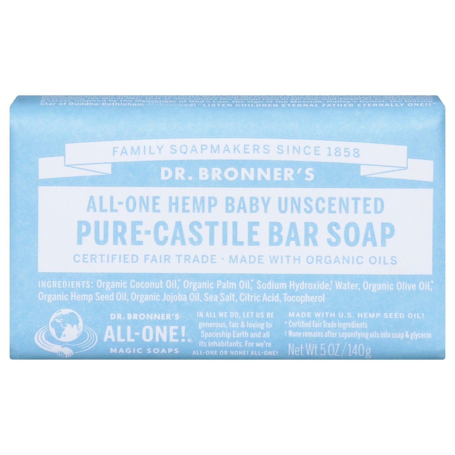 Dr. Bronner's All-One Hemp Baby Pure-Castile Unscented Bar Soap 5 oz