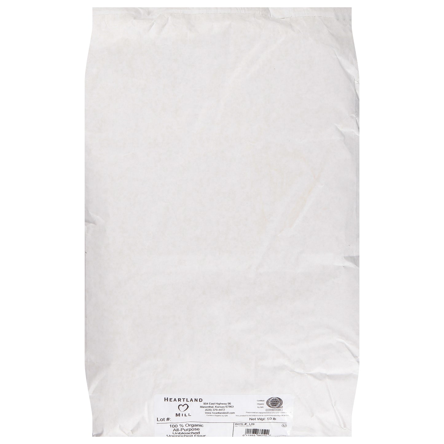 Heartland Mill Unenriched Unbleached 100% Organic All-Purpose Flour 50 lb