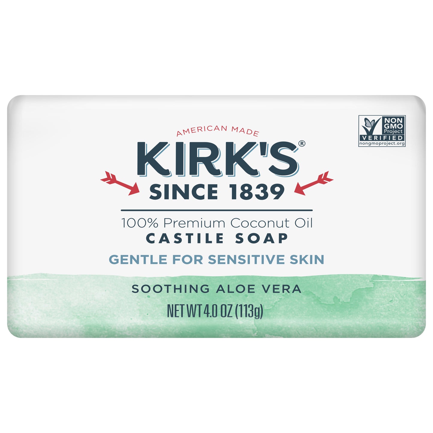 Kirk's Castile Bar Soap for Men, Women & Children - Made with Premium Coconut Oil, Sensitive Skin Formula, Vegan, Non GMO, Soothing Aloe Vera, 4 oz. Bar.