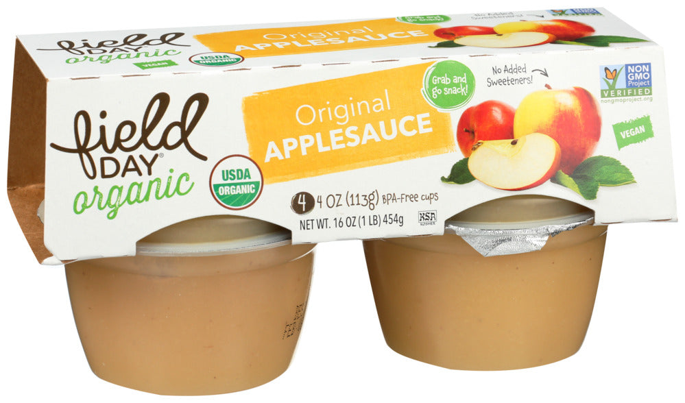 Field Day Organic Original Grab & Go Apple Sauce, Case Of 18, 4/4 oz