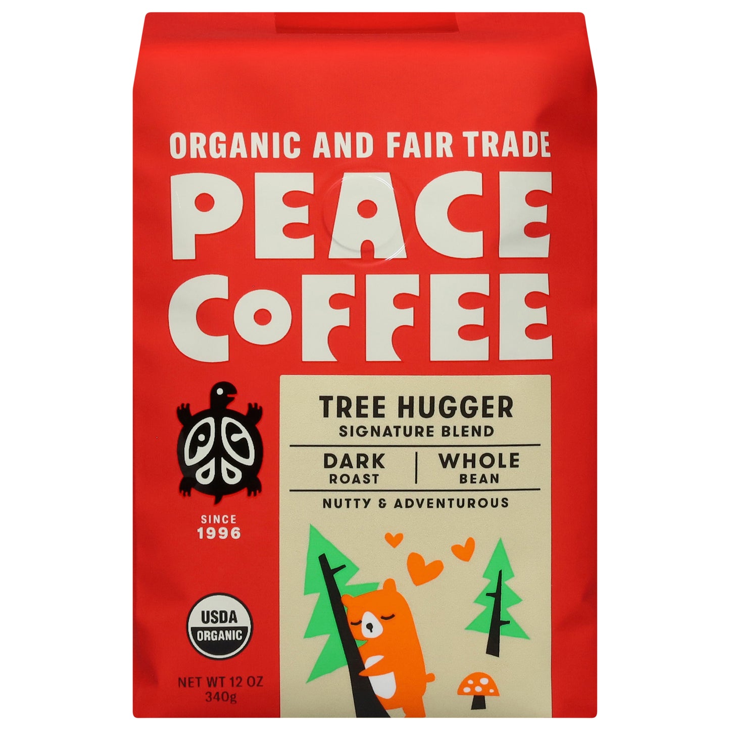 Peace Coffee Whole Bean Dark Roast Tree Hugger Coffee 12 oz