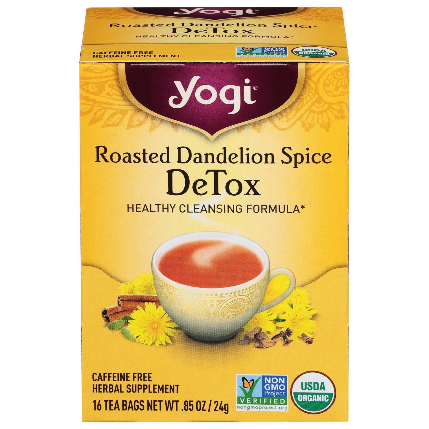 Yogi Detox Roasted Dandelion Spice Herbal Supplement 16 Tea Bags