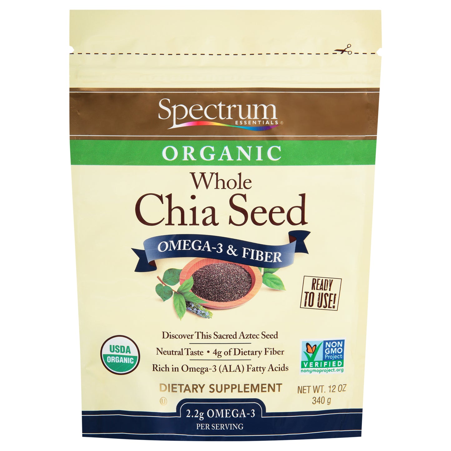 Spectrum Essentials Organic Whole Chia Seed Dietary Supplement 12 oz. Pouch