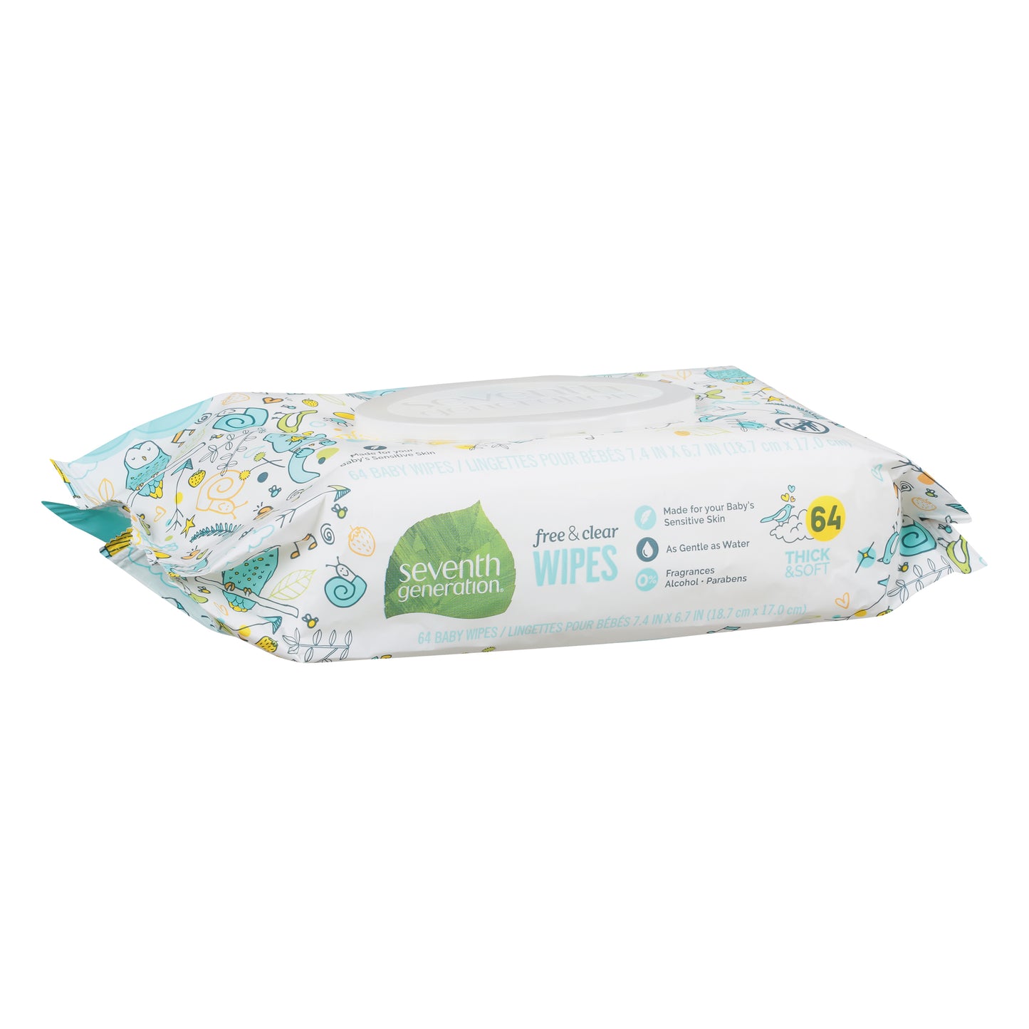 Seventh Generation Thick & Soft Free & Clear Wipes 64 ea