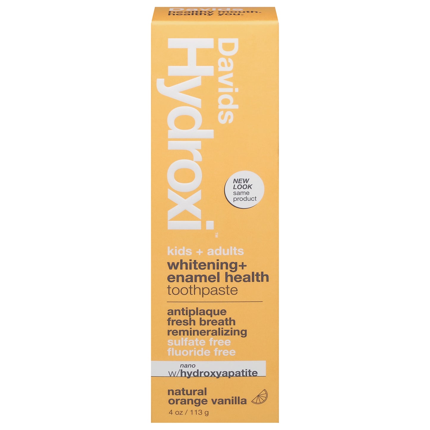 Davids Hydroxi Whitening +Enamel Health Kids + Adults Natural Orange Vanilla Toothpaste 4 oz