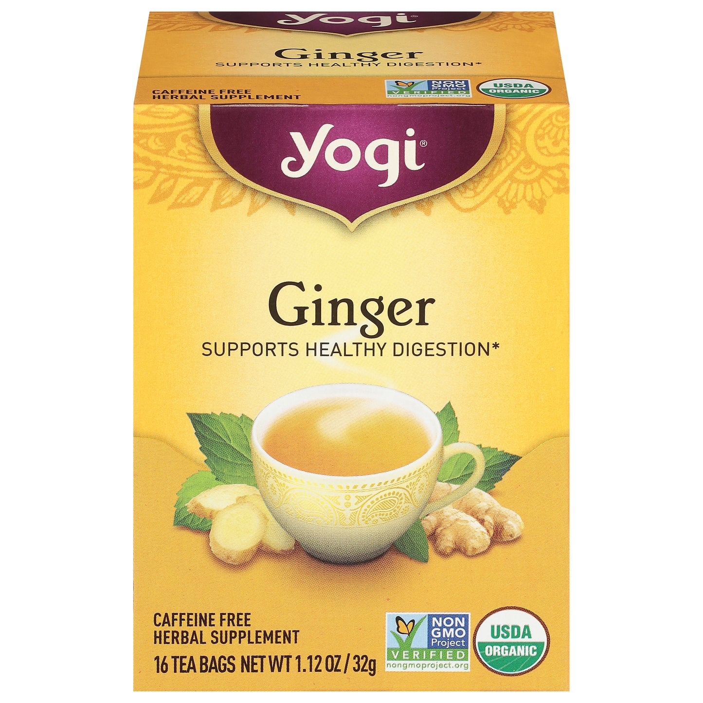 Yogi Caffeine Free Ginger Herbal Supplement 16 Tea Bags