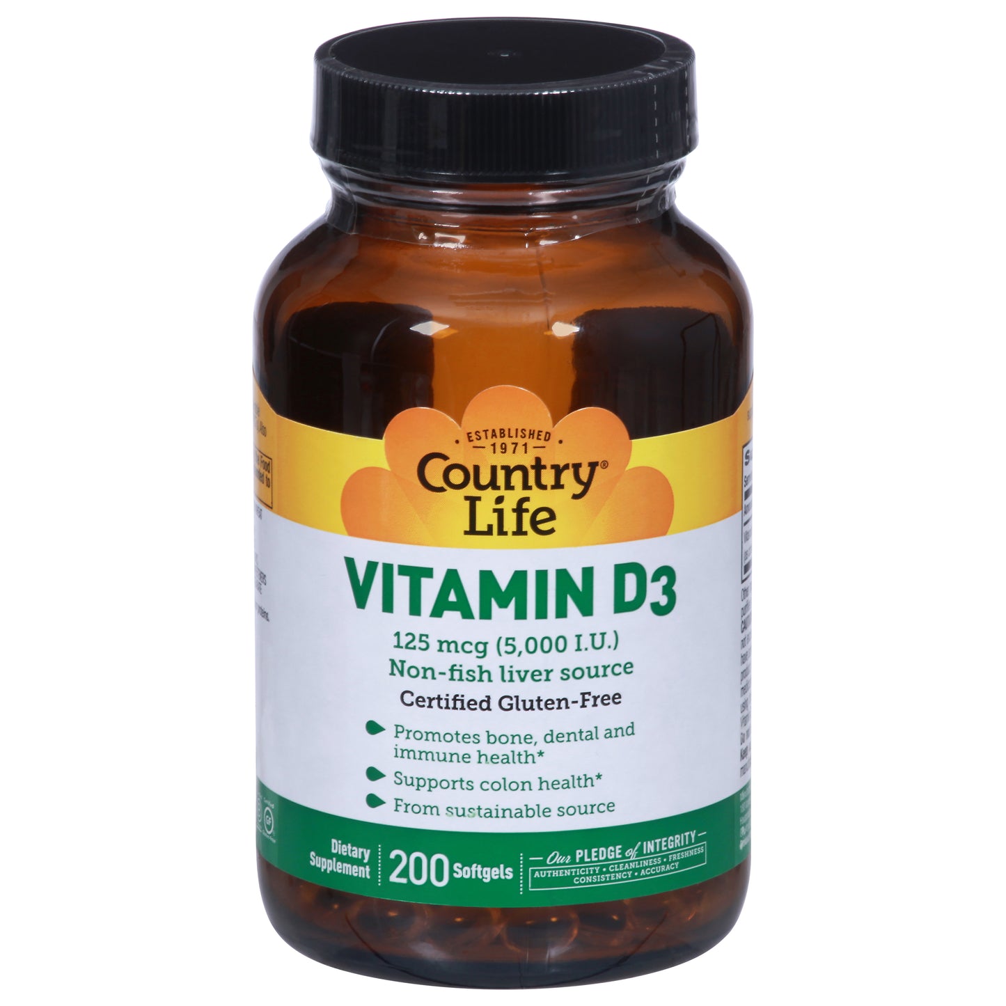 Country Life 25 mcg Vitamin D3 200 Softgels