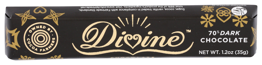 Divine Chocolate, 70% Dark Chocolate Snack Bar, 1.2 Oz