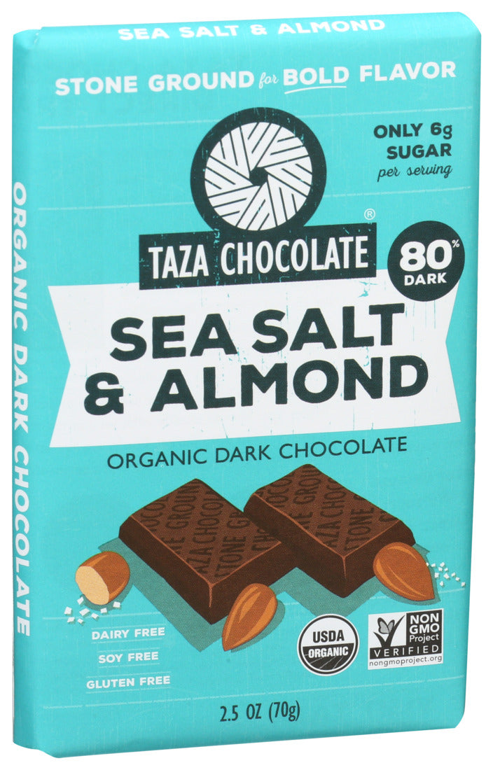 Taza Chocolate, Stone Ground Organic Dark Bar Sea Salt And Almond, 2.5 Oz