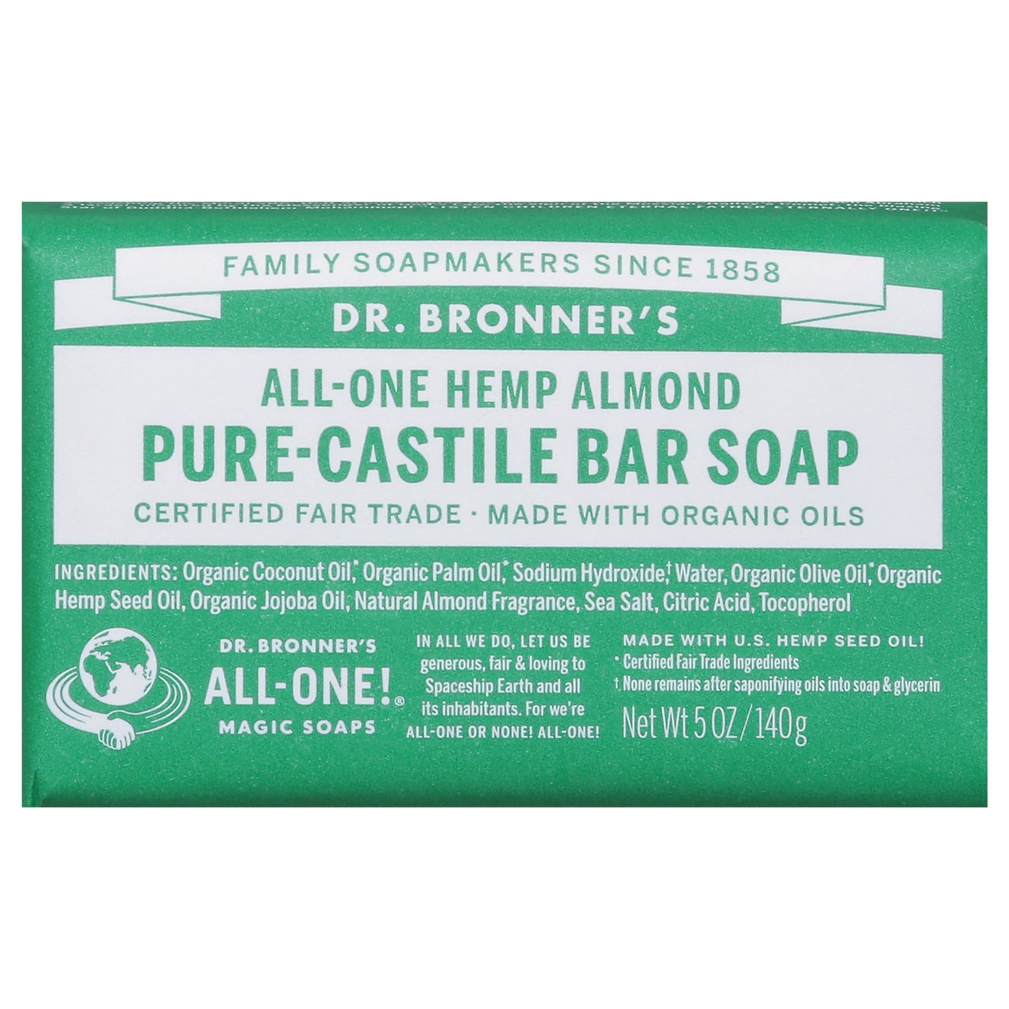 Dr. Bronner's All-One Hemp Almond Pure-Castile Bar Soap 5 oz
