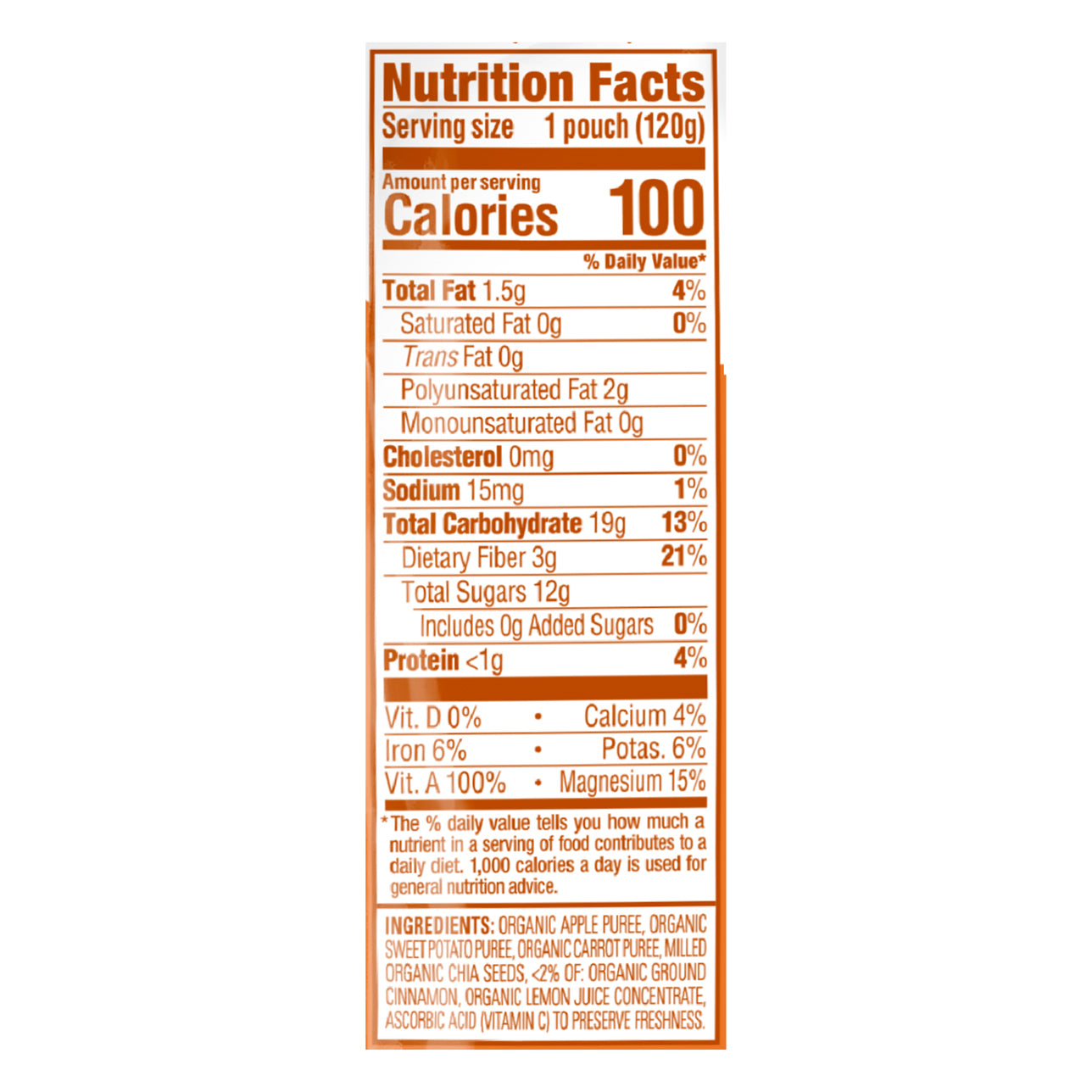 Happy Tot Organics Superfoods Stage 4 Organic Apples, Sweet Potatoes, Carrots & Cinnamon + Super Chia Pouch 4.22 oz UNIT