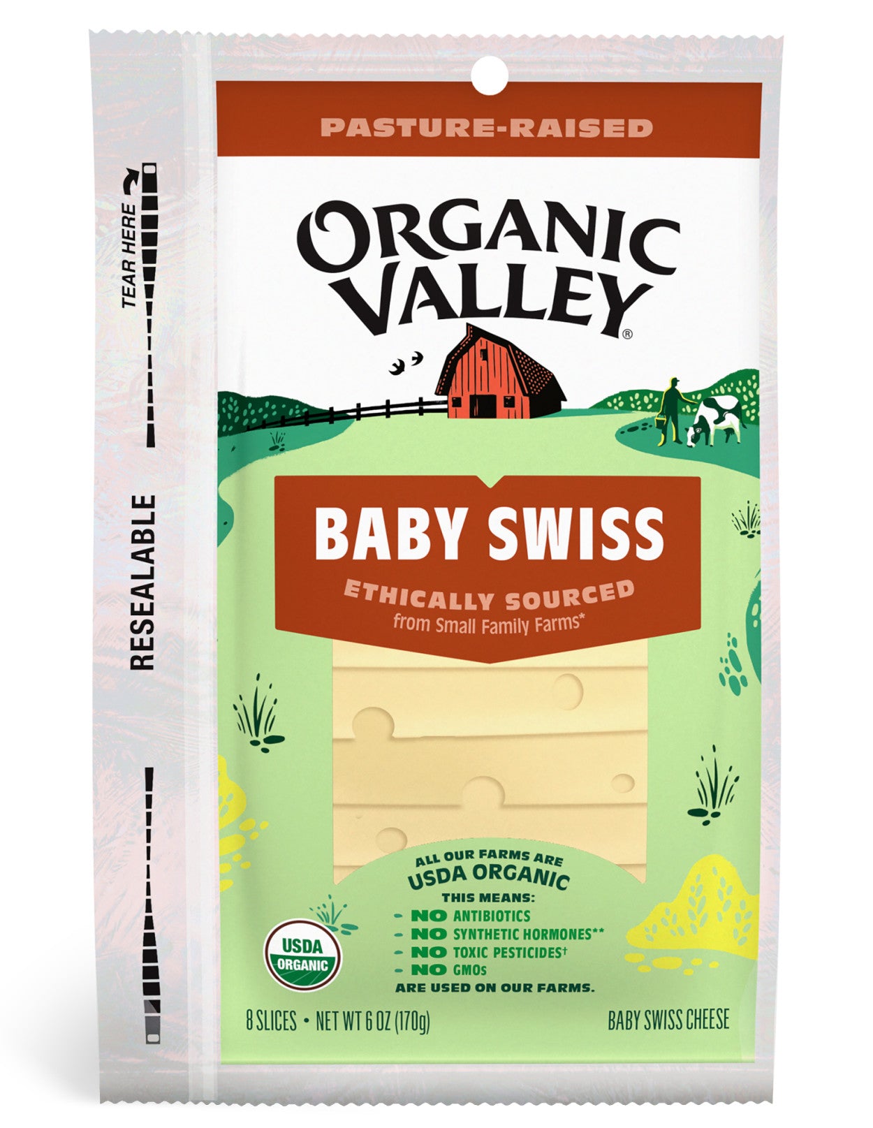 Organic Valley, Baby Swiss Cheese 8 Slices, 6 Oz
