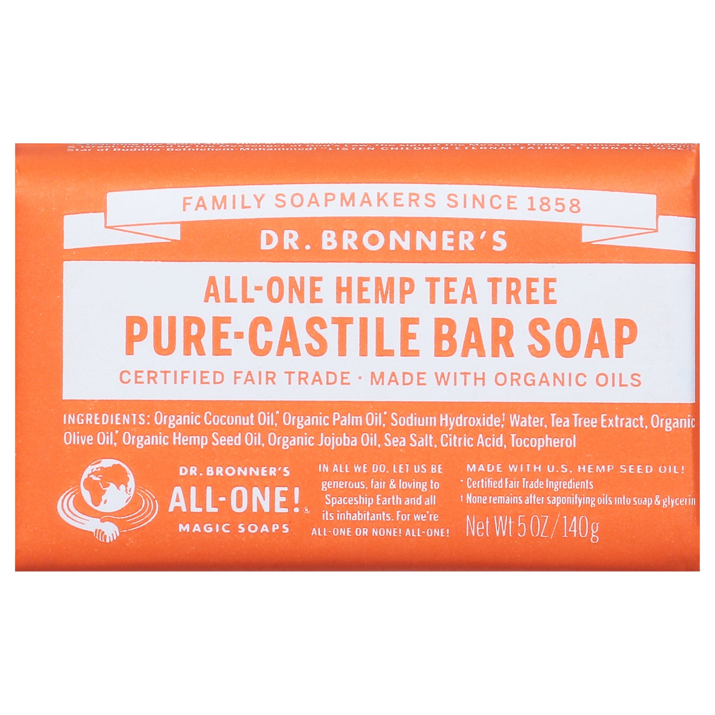 Dr. Bronner's All-One Hemp Tea Tree Pure-Castile Bar Soap 5 oz