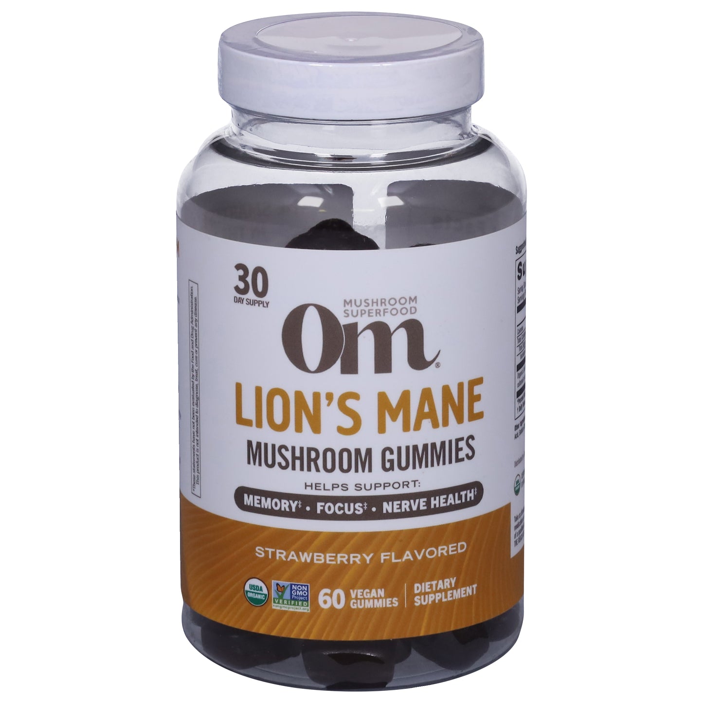Om Lion's Mane Strawberry Flavored Mushroom Gummies 60 Vegan Gummies