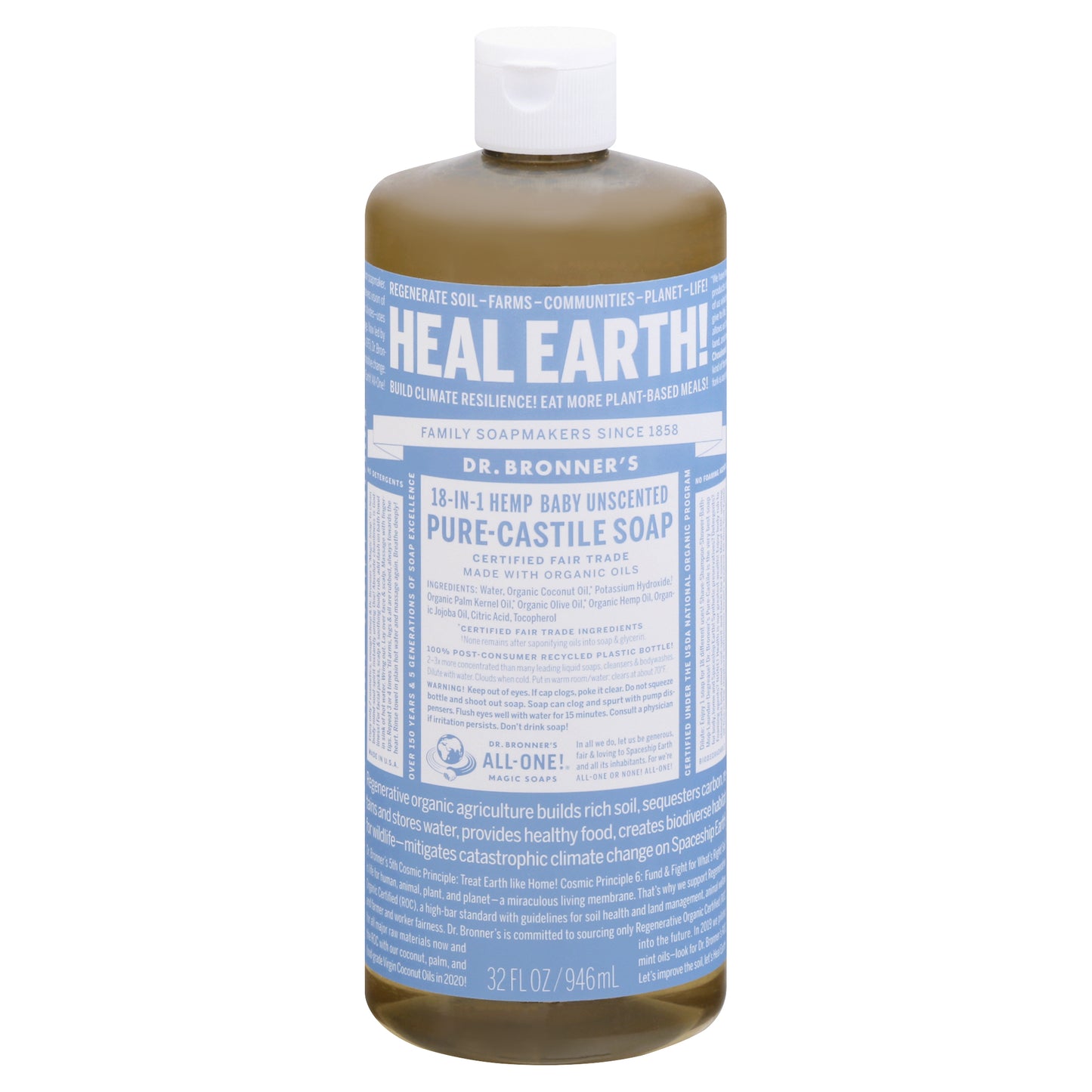 Dr. Bronner's 18-in-1 Hemp Baby Unscented Pure-Castile Soap 32 oz