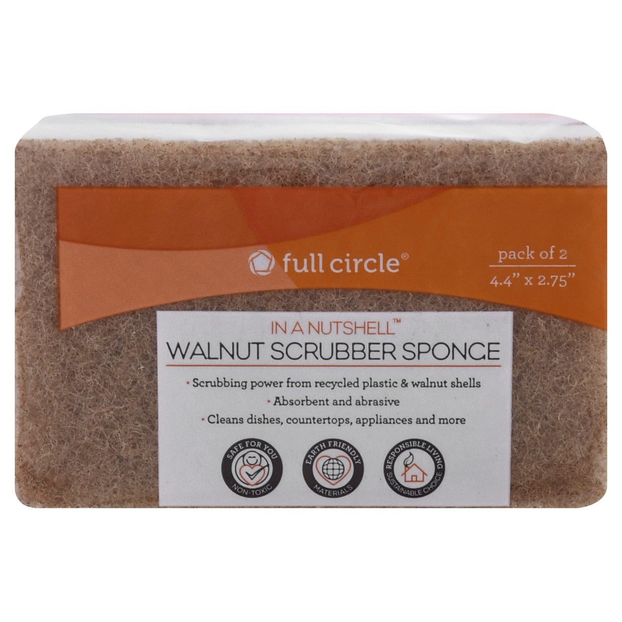 Full Circle In a Nutshell Walnut Scrubber Sponge 2 ea