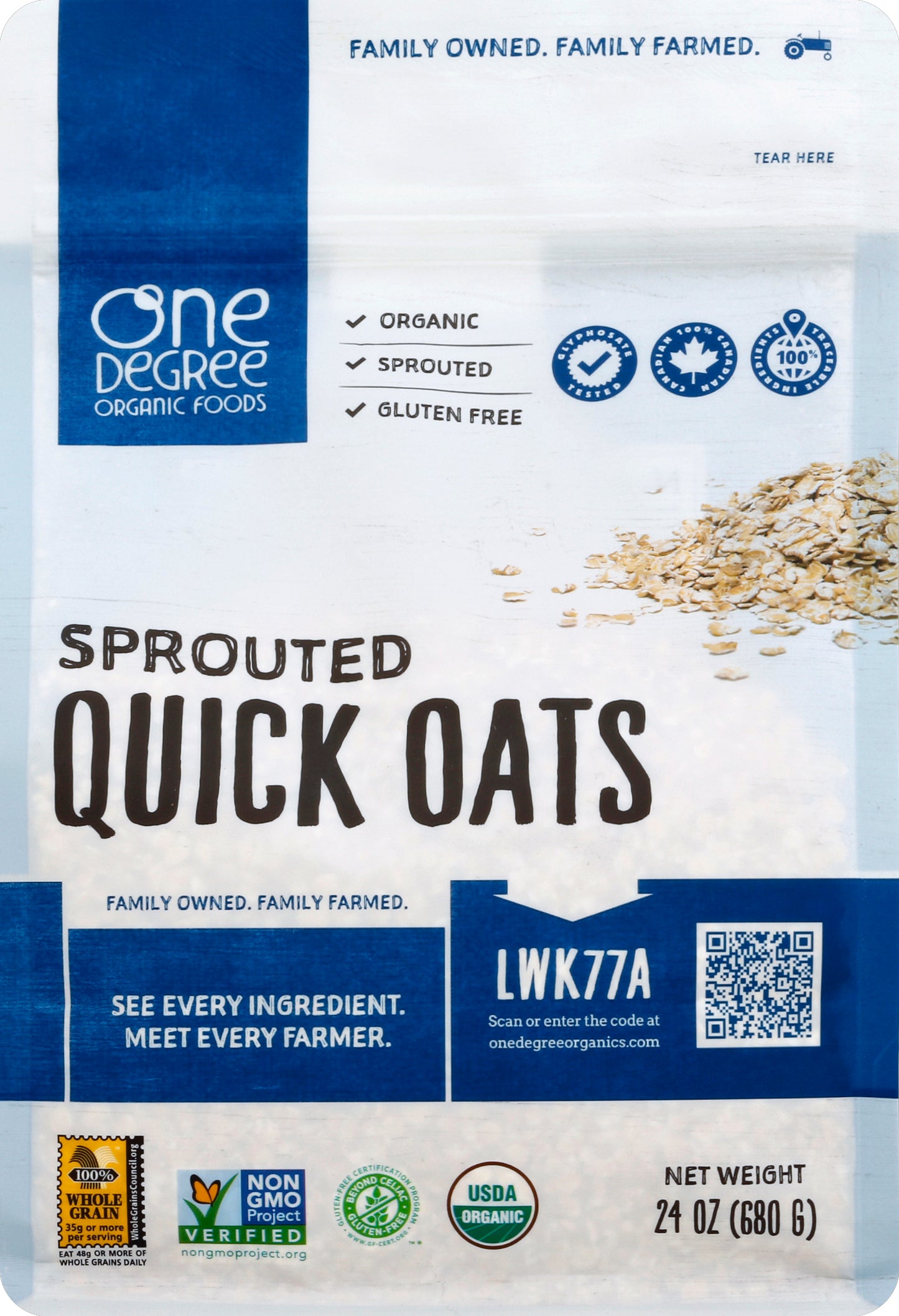 One Degree Organic Foods ONE DEGREE ORGANIC QUICK OATS 24 OZ