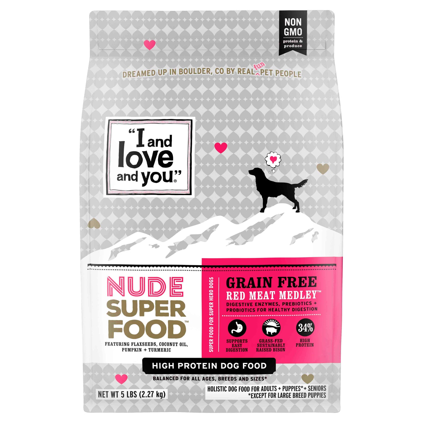 I And Love And You Nude Superfood Grain Free Red Meat Medley Dog Food 5 lb Bag