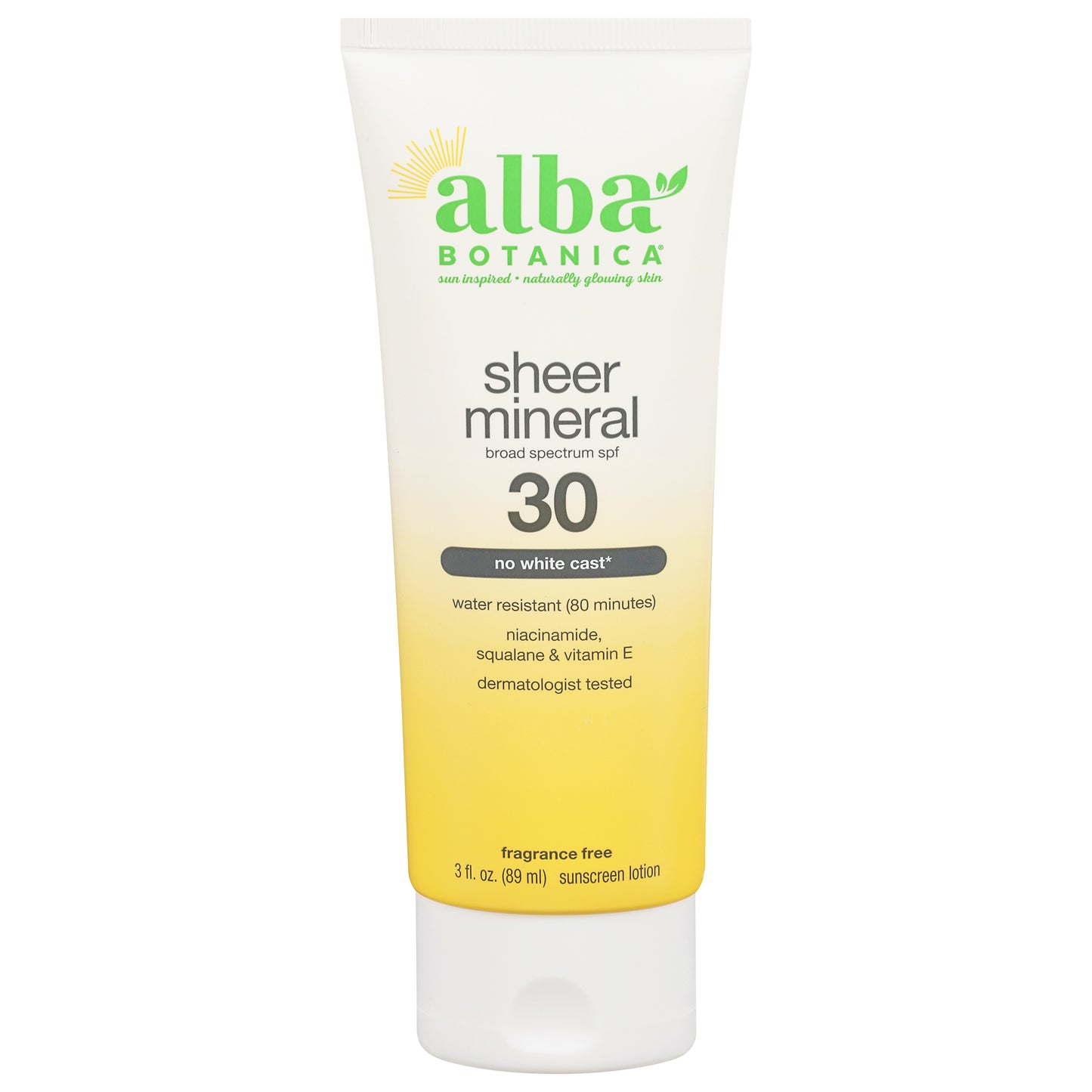 Alba Botanica Sheer Mineral Broad Spectrum SPF 30 Fragrance Free Sunscreen Lotion 3 fl oz