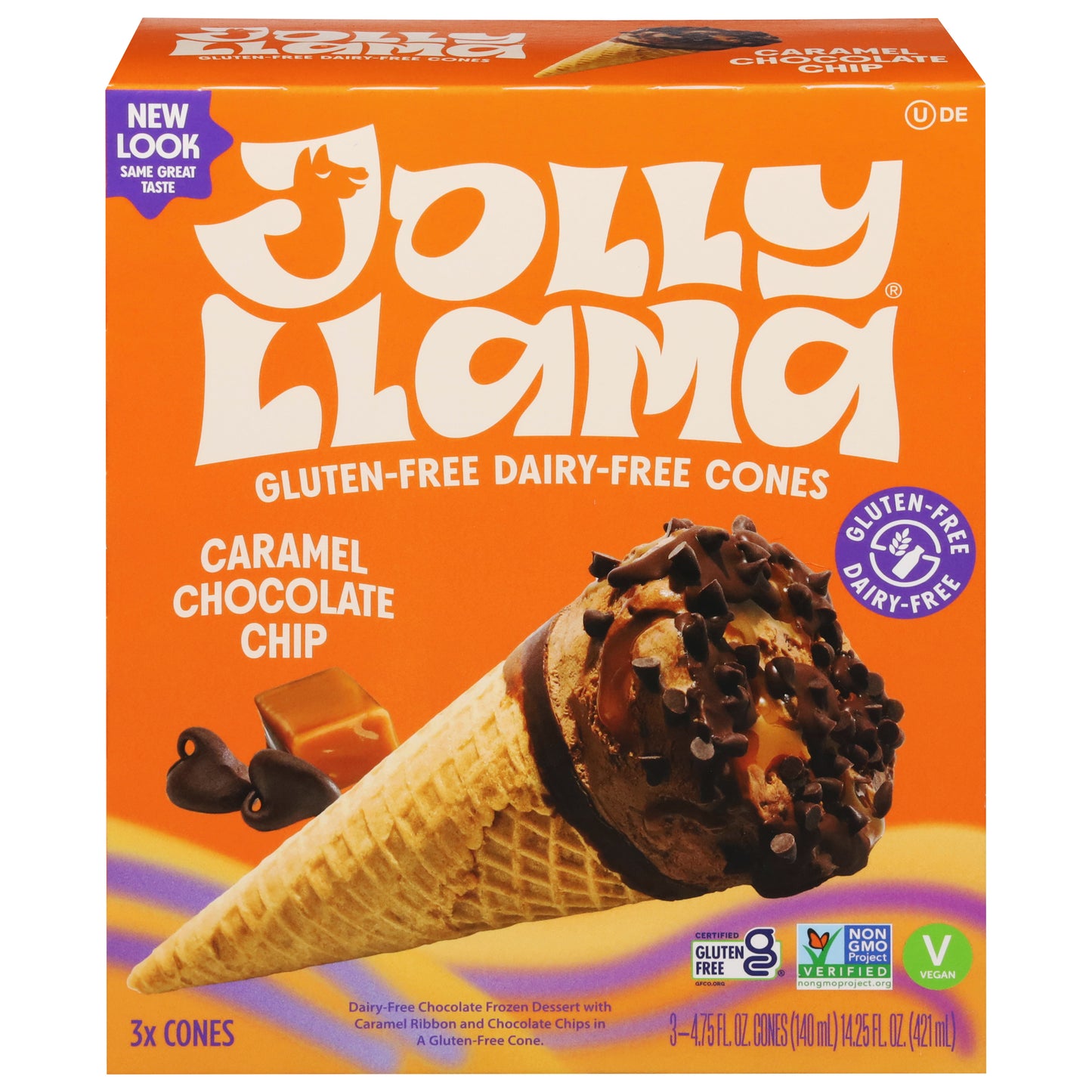 Jolly Llama Gluten Free & Dairy-Free Caramel Chocolate Chip Cones 3 Ea
