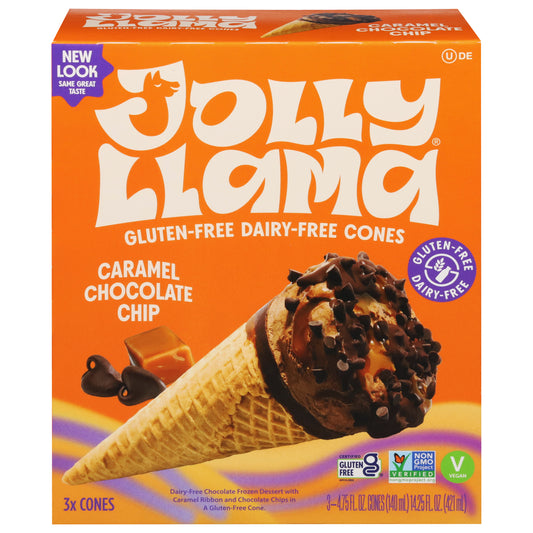 Jolly Llama Gluten Free & Dairy-Free Caramel Chocolate Chip Cones 3 Ea
