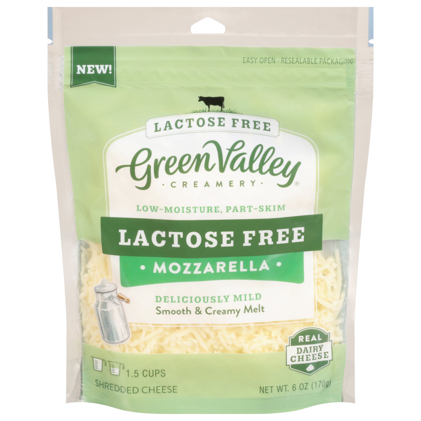Green Valley Creamery Low-Moisture Part-Skim Lactose Free Mozzarella Shredded Cheese 6 oz