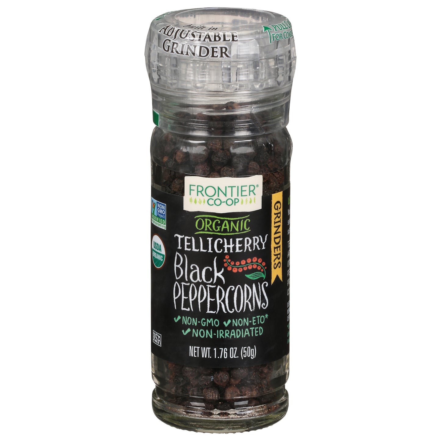 Frontier Co-op Organic Grinders Tellicherry Black Peppercorns 1.76 oz