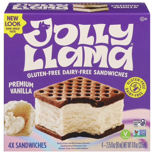 Jolly Llama Premium Vanilla Gluten Free Dairy Free Sandwiches 4 Ea