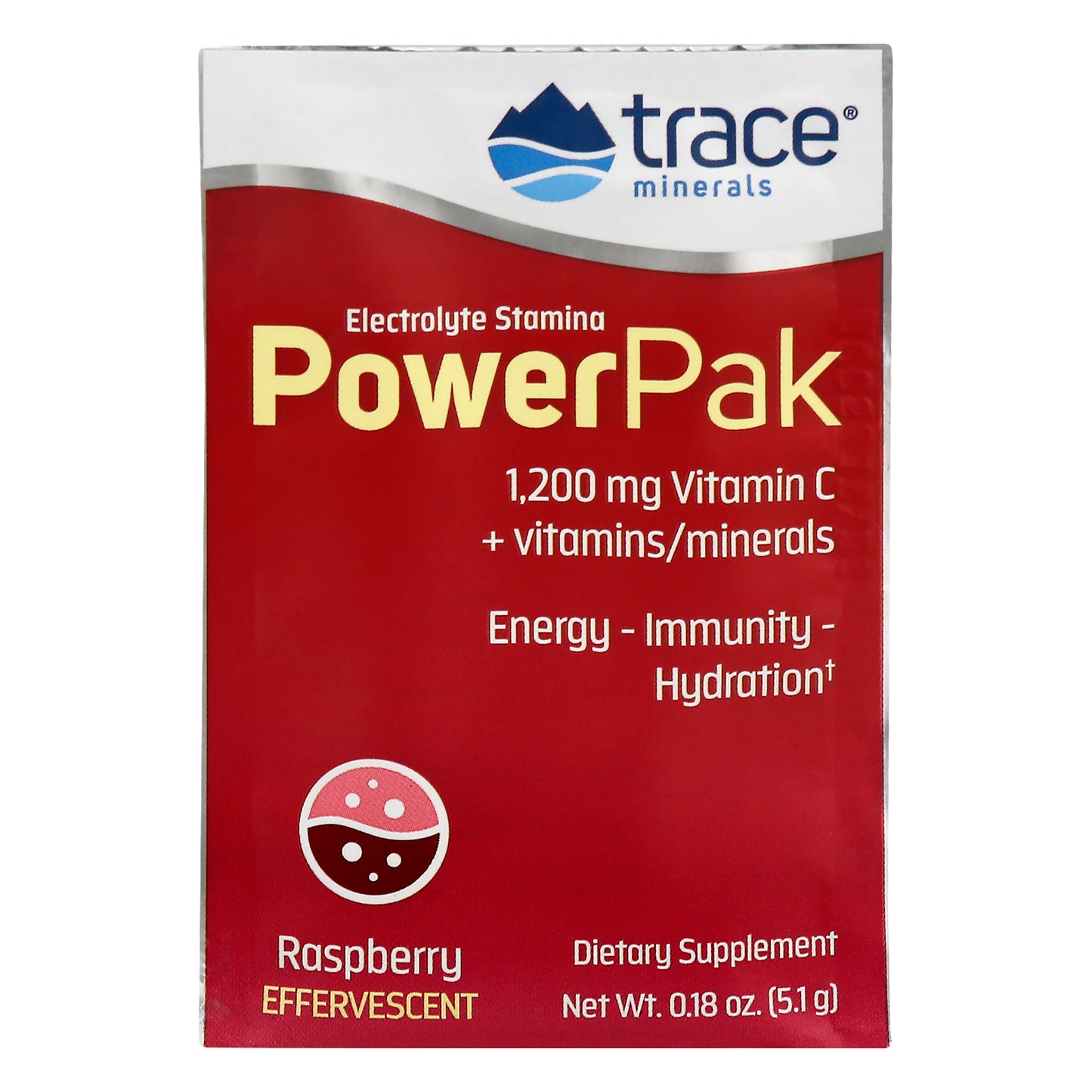 Trace Power Pak Effervescent Raspberry Electrolyte Stamina 0.18 oz