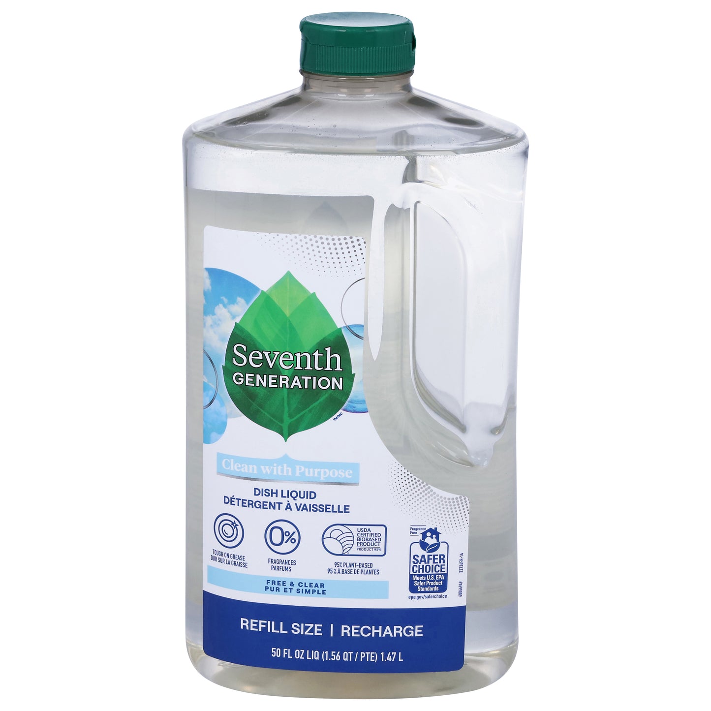Seventh Generation Free & Clear Fragrance Free Dish Liquid Refill Size 50 fl oz