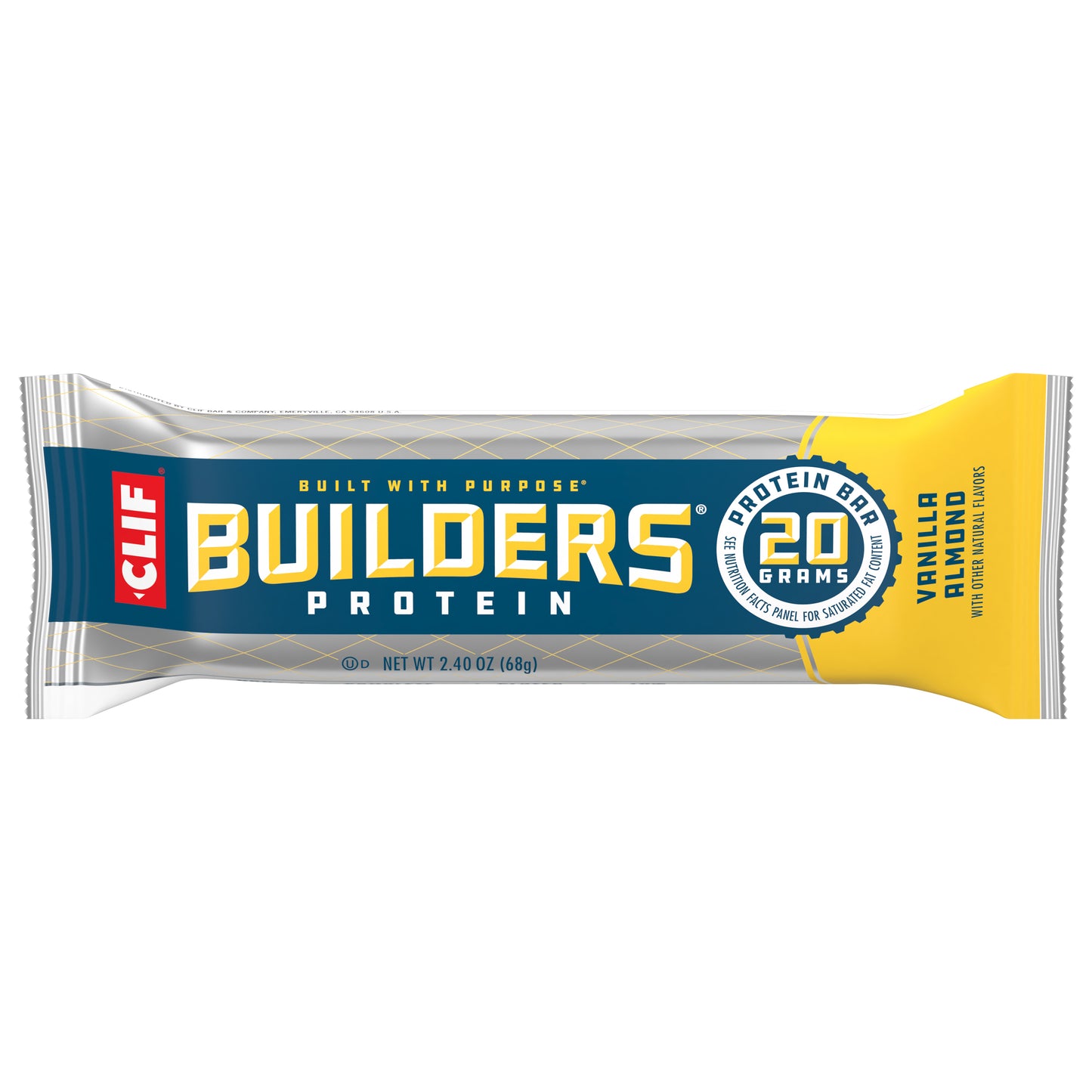 CLIF Builders - Vanilla Almond Flavor - Protein Bar - Gluten-Free - Non-GMO - Low Glycemic - 20g Protein - 2.4 oz.