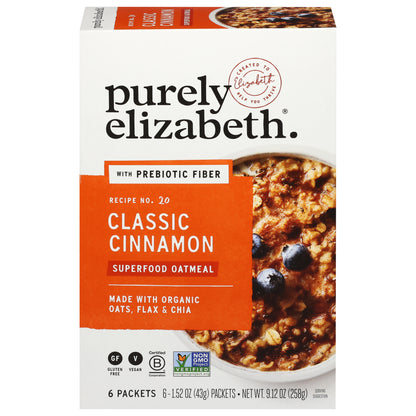 Purely Elizabeth Recipe No. 20 Classic Cinnamon Superfood Oatmeal with Prebiotic Fiber 6 - 1.52 oz Packets