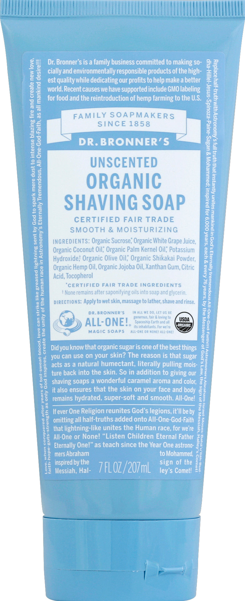 Dr. Bronner's Shaving Gel 7 oz - UNSCENTED ORGANIC SHAVING SOAP