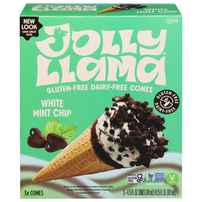 Jolly Llama Gluten Free & Dairy-Free White Mint Chip Cones 3 Ea