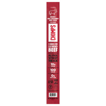 Chomps Grass-Fed and Finished Smoky BBQ Beef Stick, 1.15oz Stick