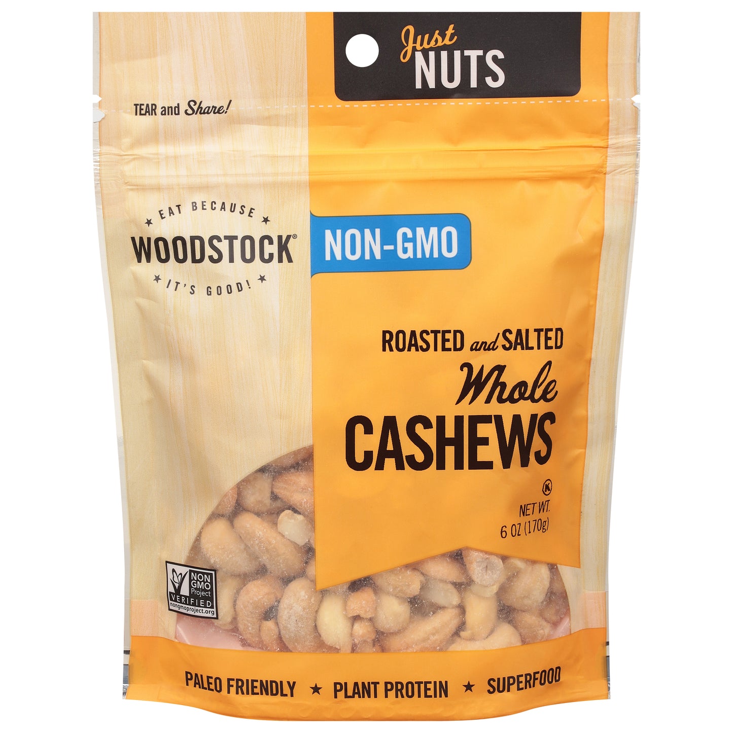 Woodstock Whole Roasted and Salted Cashews 6 oz