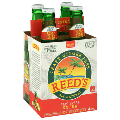 Reed's Zero Sugar Extra Ginger Beer 4 - 12 oz Bottles
