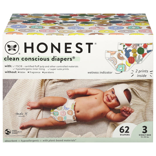 Honest Giggly Boo Clean Conscious Size 3 Diapers (16-28 lbs (7-13 kg)) 62 Each