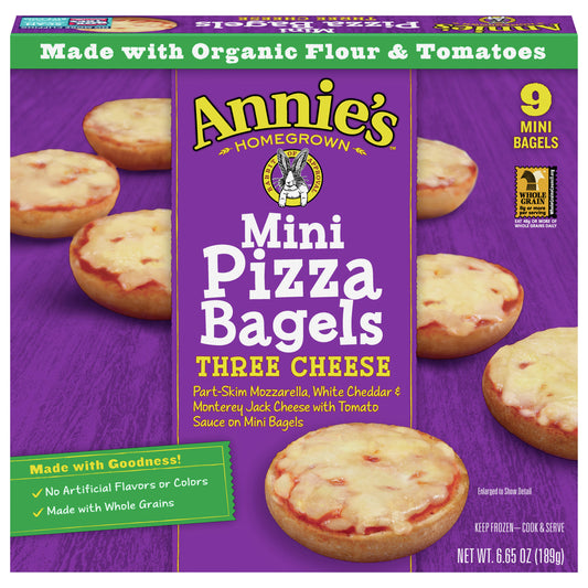 Annie's Three Cheese Mini Frozen Pizza Bagels, 9 Bagels, 6.65 oz