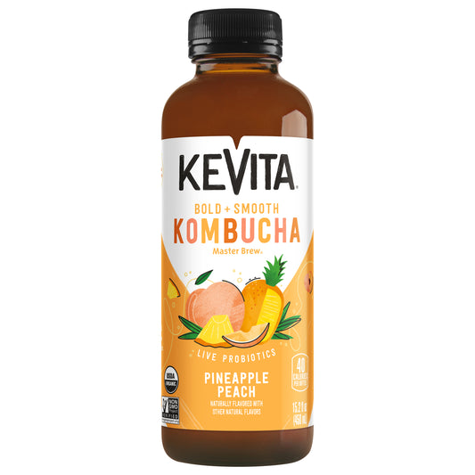 KeVita Master Brew USDA Organic Pineapple Peach Kombucha Bottled Tea Drink, 15.2 Fl Oz