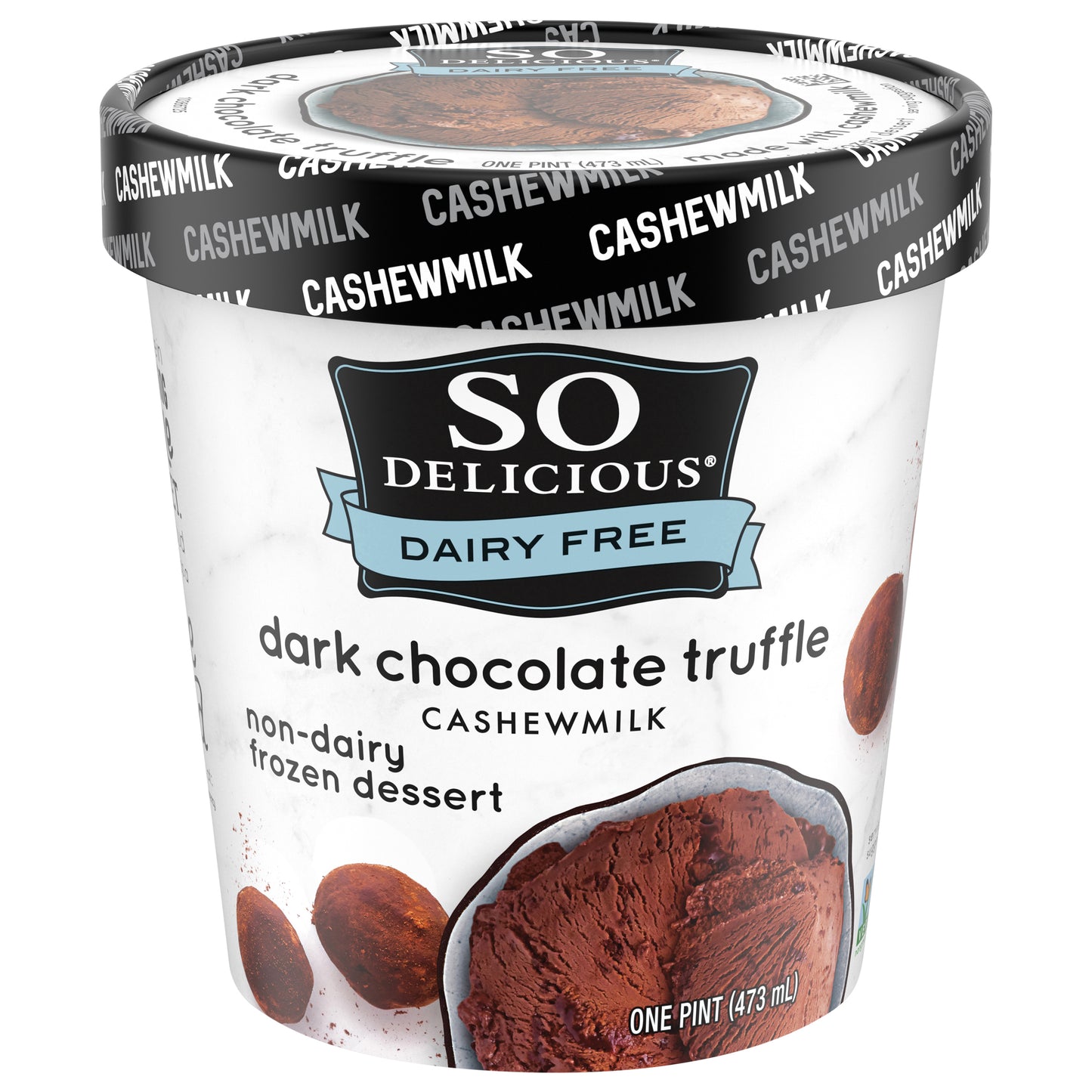 So Delicious Dairy Free Cashew Milk Frozen Dessert, Dark Chocolate Truffle, Vegan, Non-GMO Project Verified, 1 Pint