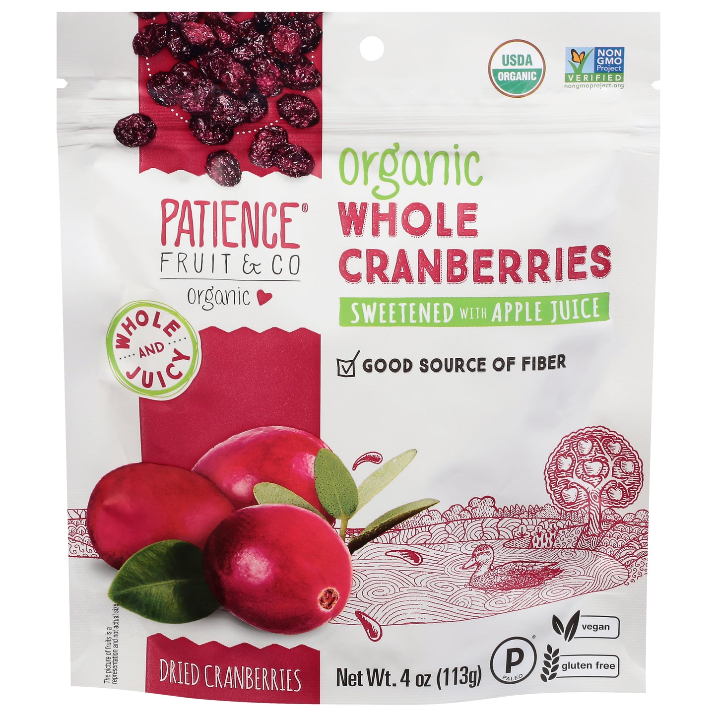 Patience Fruit & Co Whole Organic Dried Cranberries 4 oz