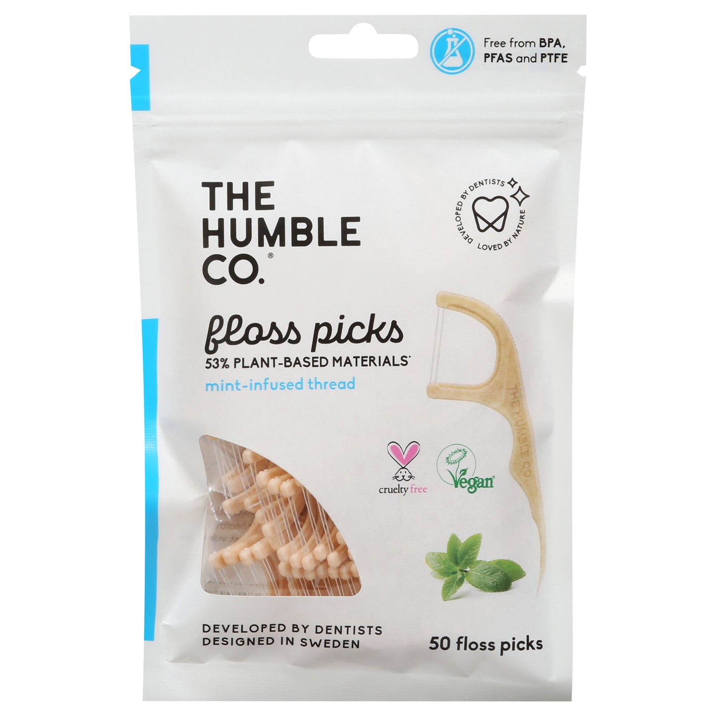 The Humble Co. Mint Infused Thread Floss Picks 50 ea