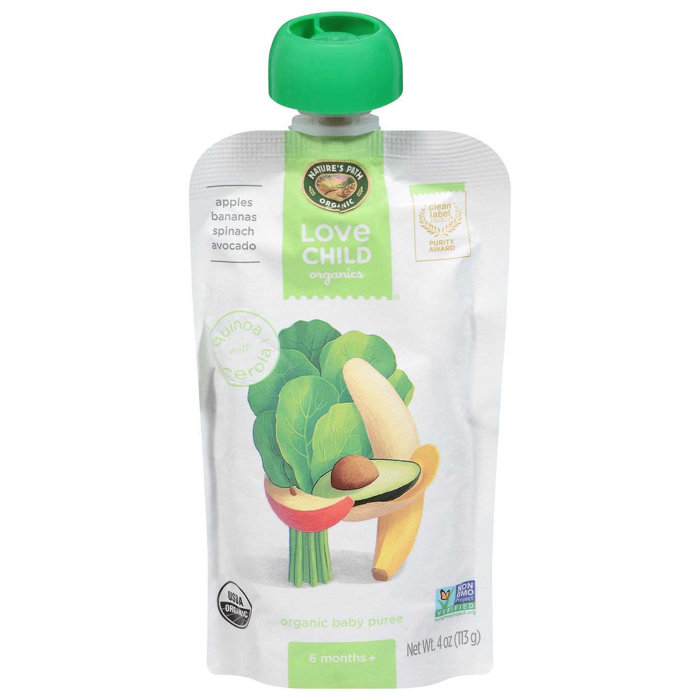 Nature's Path Organic Love Child Organics Organic 6 Months + Apples/Bananas/Spinach/Avocado Baby Puree 4 oz