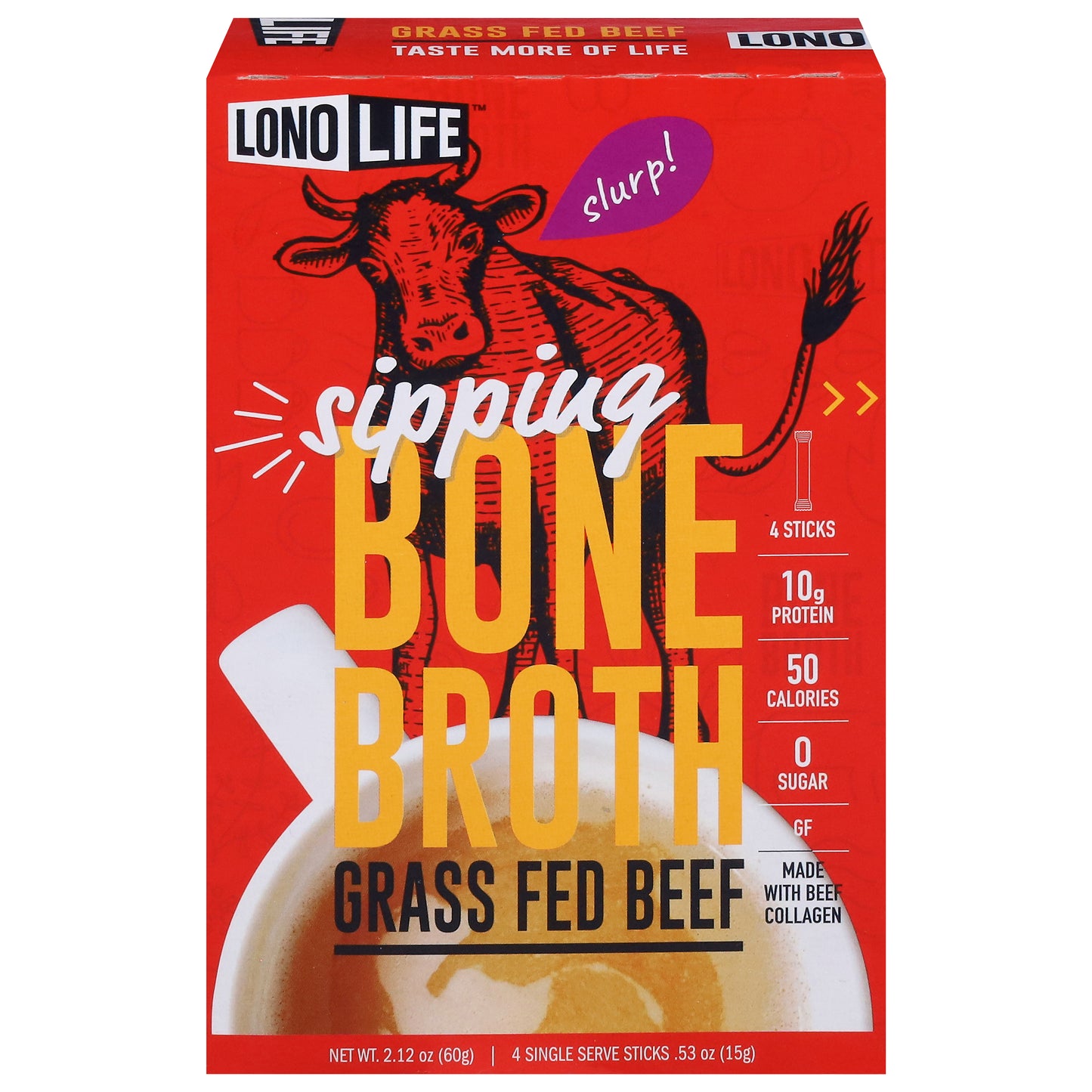 LonoLife Sipping Grass Fed Beef Bone Broth 4 - 0.53 oz Sticks