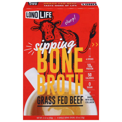 LonoLife Sipping Grass Fed Beef Bone Broth 4 - 0.53 oz Sticks